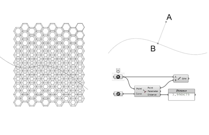 Tassellazione esagonale controllata da attrattori in Grasshopper