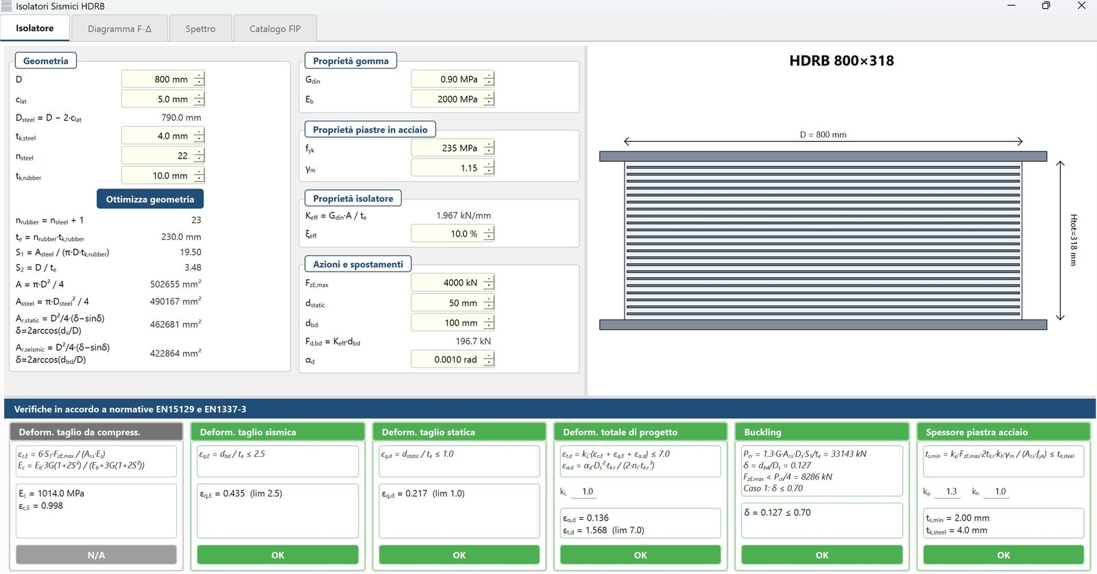 Interfaccia di progetto e ottimizzazione di isolatori HDRB (High Damping Rubber Bearings)